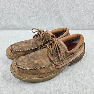 Twisted X Shoes Mens 9 M Brown Driving Mocs Leather Laced Boat Casual MDM0023